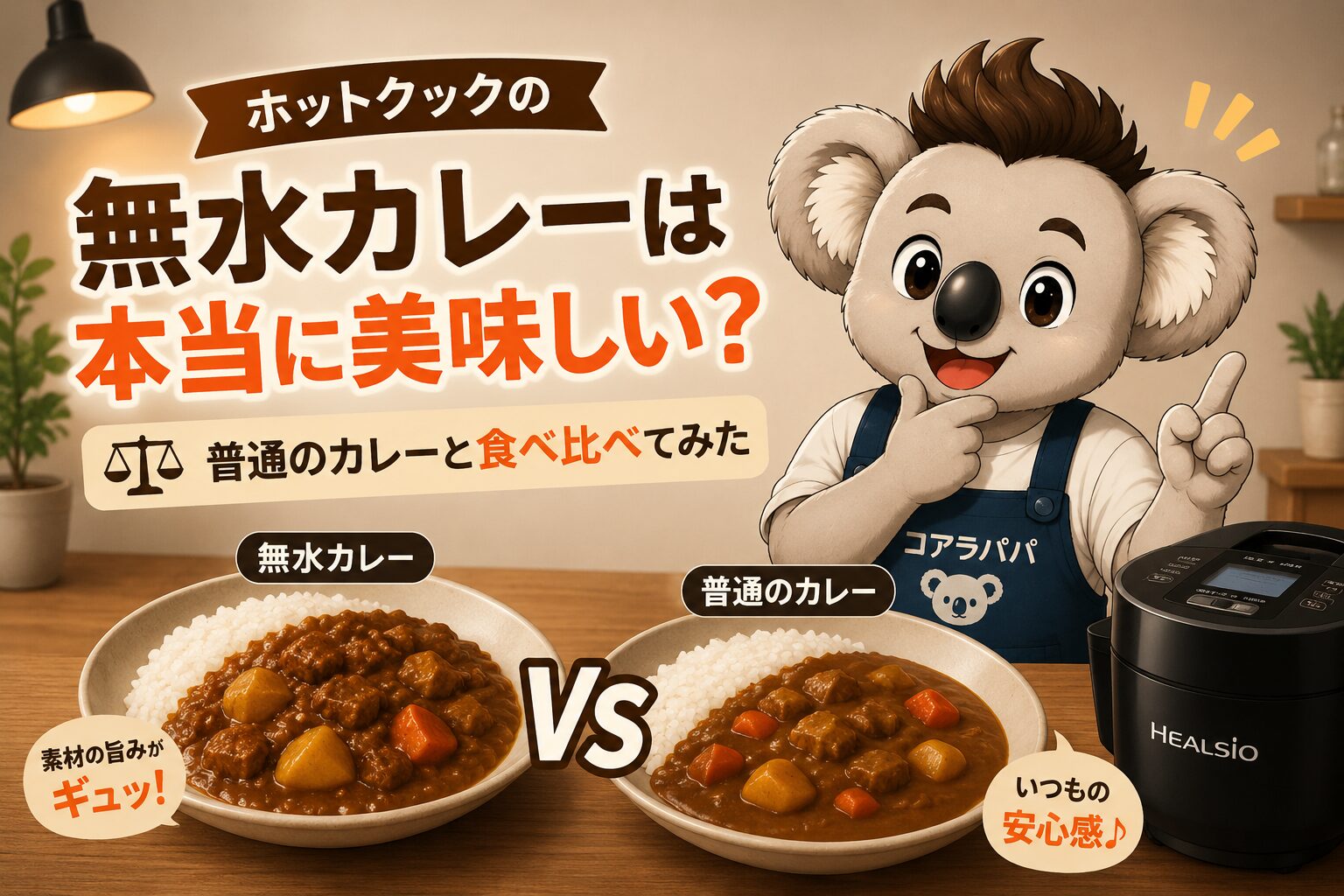 ホットクックの無水カレーと普通のカレーを食べ比べるコアラパパ