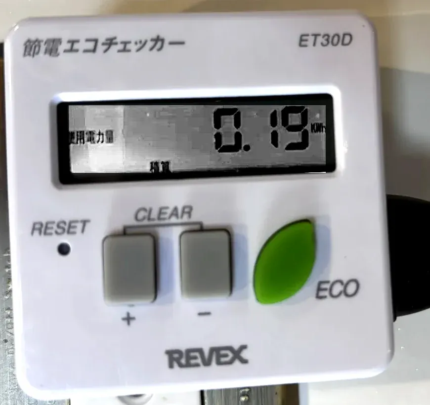エコチェッカーの表示 0.19kWh